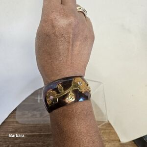 Vintage Mexican Copper with Brass Floral Inlay Open Cuff Bracelet